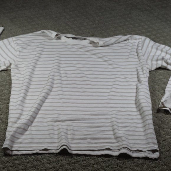 Abercrombie & Fitch Size Small Cream and Tan Striped Long Sleeve Crew Neck Shirt - Picture 1 of 5